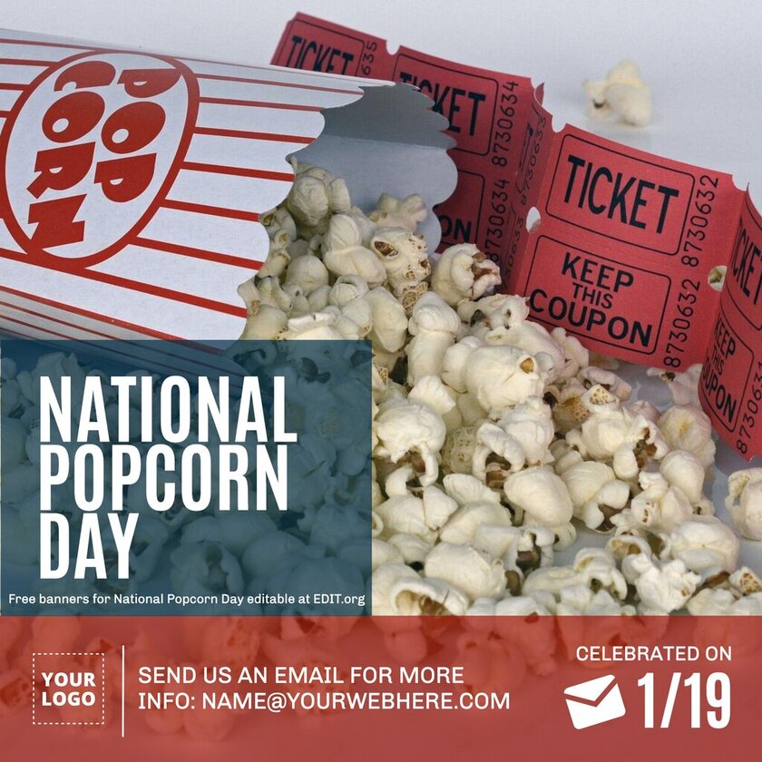 Customizable Happy Popcorn Day banner