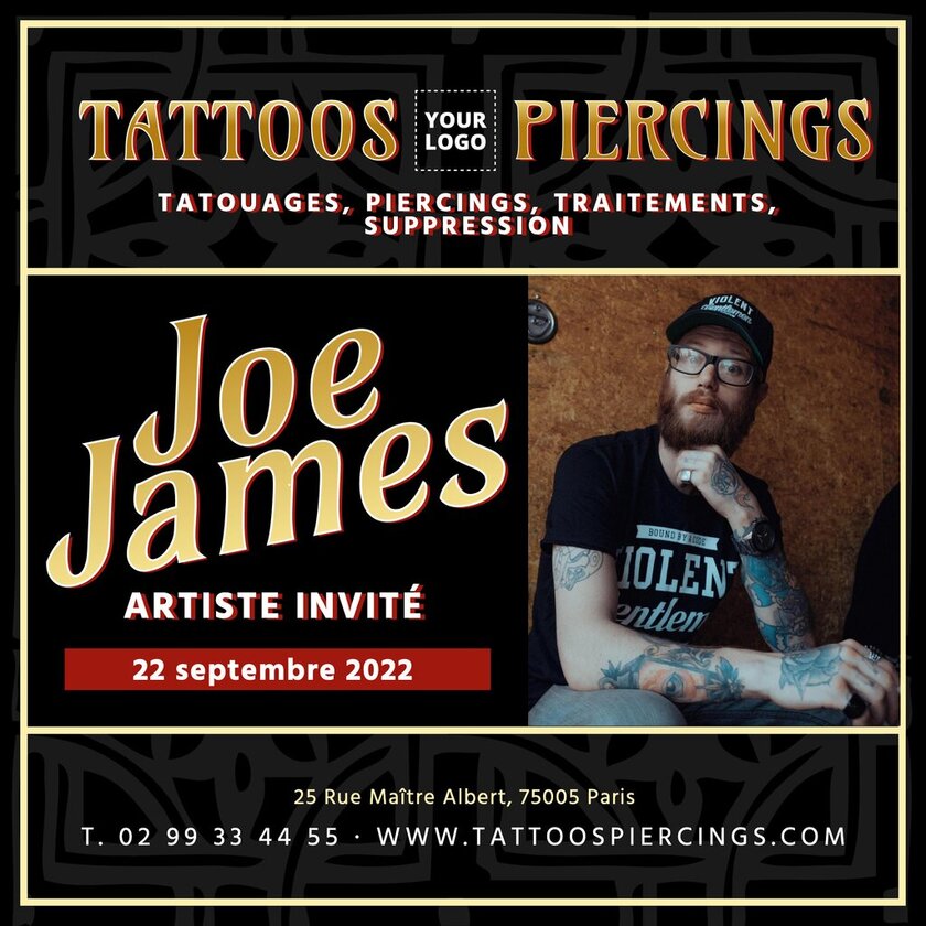 modèle éditable en ligne d'affiche pour un artiste invité dans un salon de tattoo