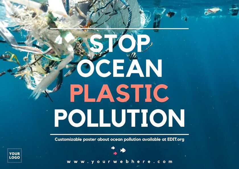 Bewerkbare poster tegen oceaanvervuiling