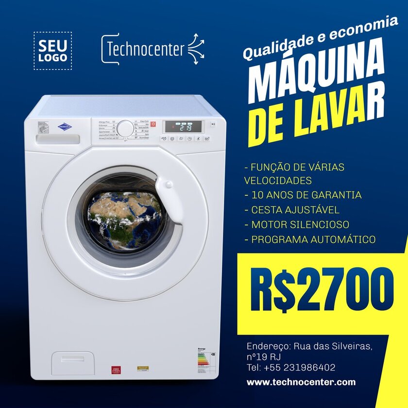 Flyer 100% editável para anúncios de maquina de lavar roupa