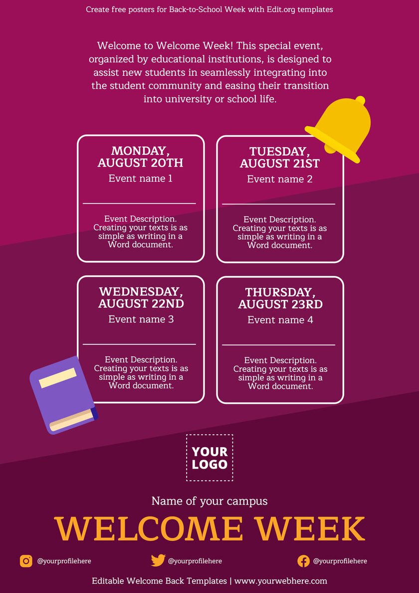 Printable Welcome Week poster designs for free