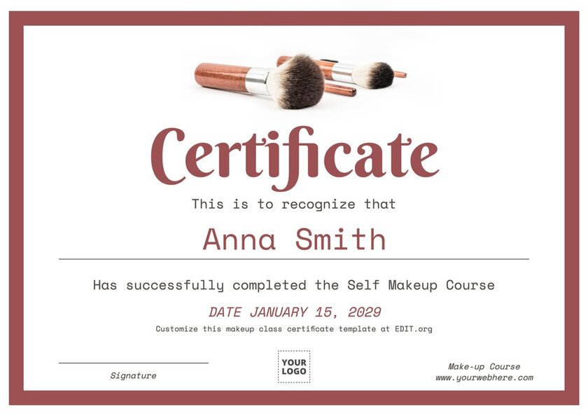 Editable makeup artist certificate template