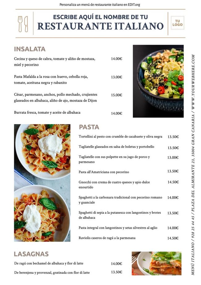 Diseña Cartas De Restaurante Italiano Con Plantillas Gratis