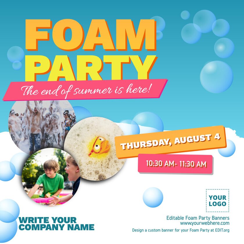 Create custom Foam Party banner ads