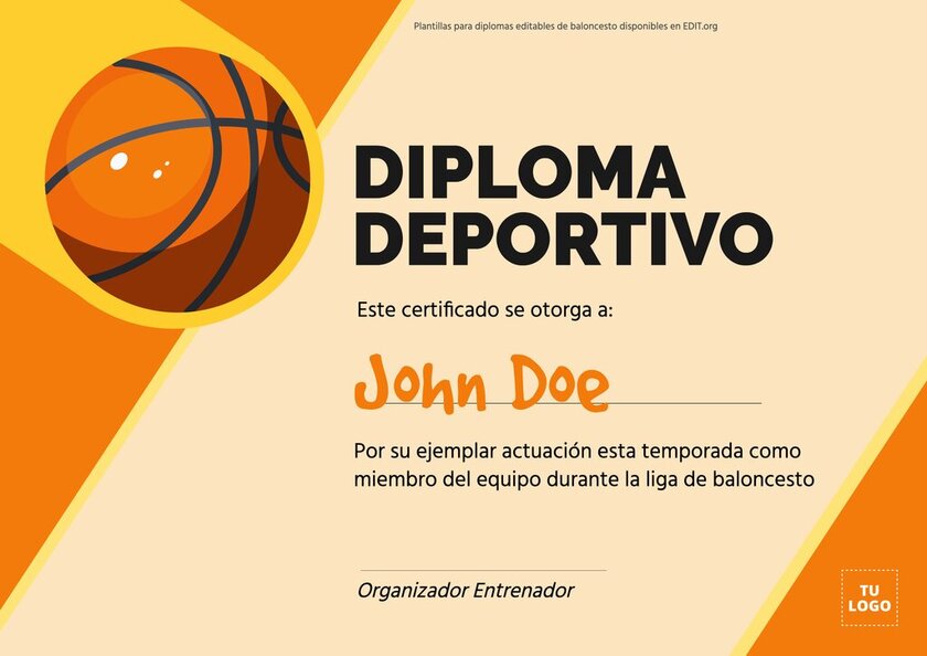 Diseños diplomas de baloncesto editables
