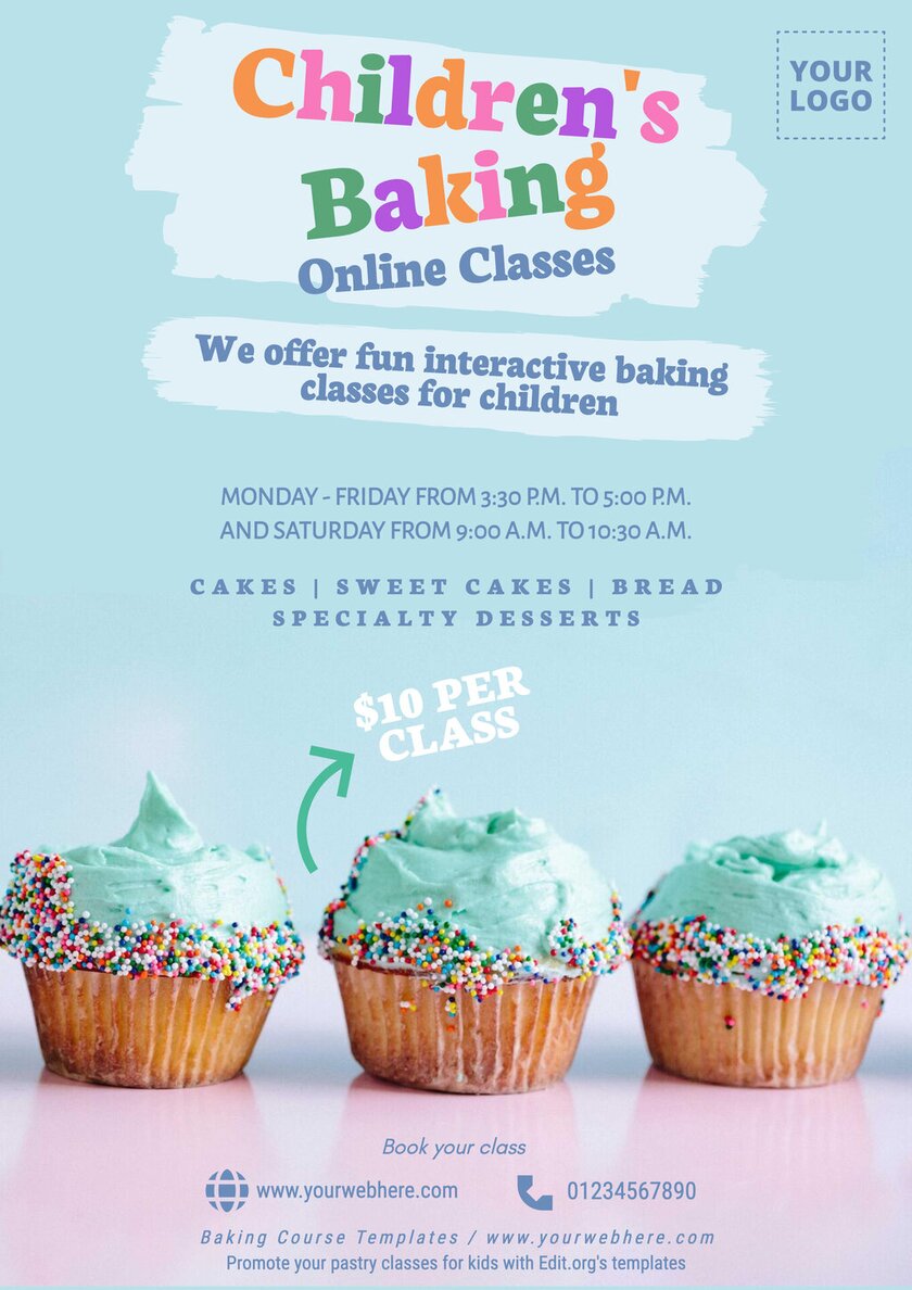 Editable posters for baking courses to edit online