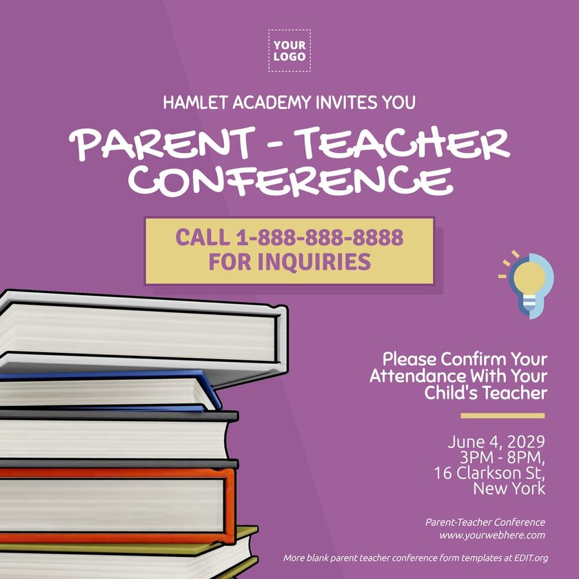 Custom parent teacher conference reminder template