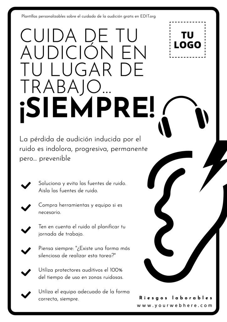 Carteles de prevención de riesgos de pérdida de audición