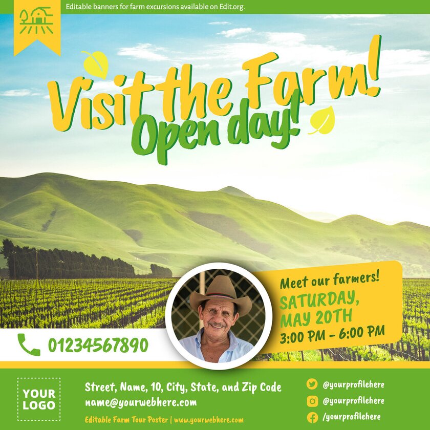 Customizable banner of farm open day for families