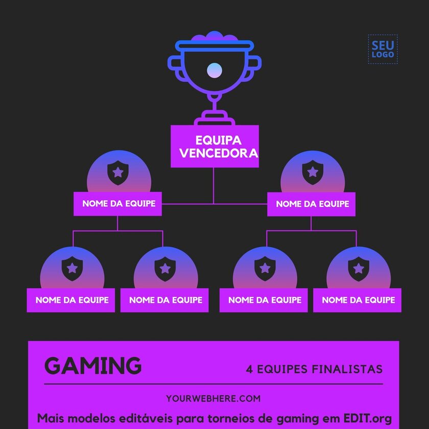 Quadro de torneio para gaming de 4 equipes para editar online grátis