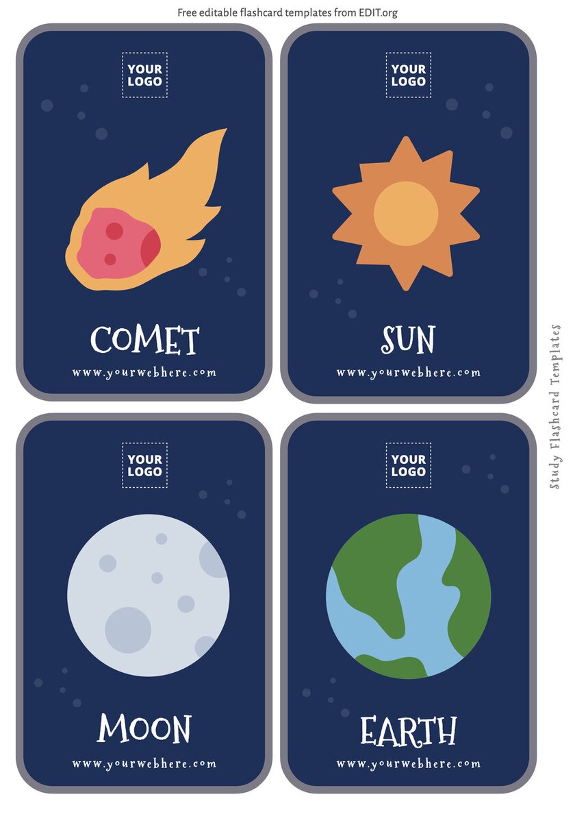 Free flashcard template for teachers about planets