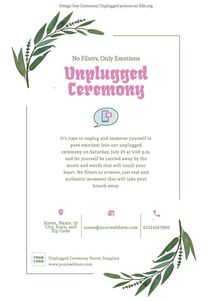 Customizable unplugged wedding cards to print