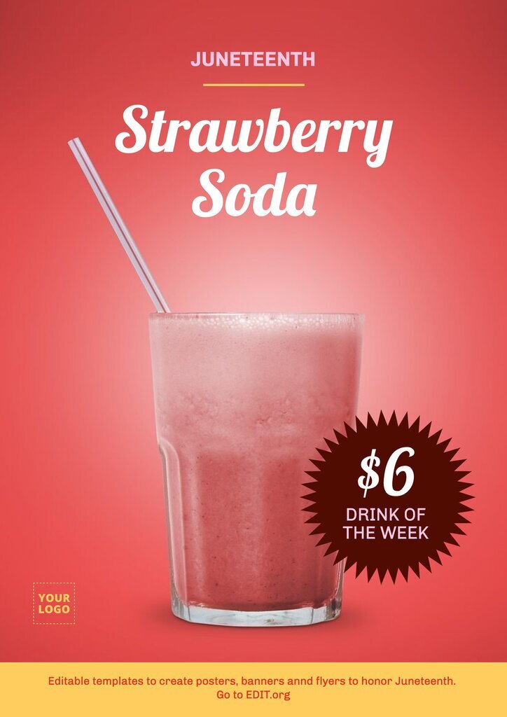Strawberry soda flyer template do edit online for Juneteenth