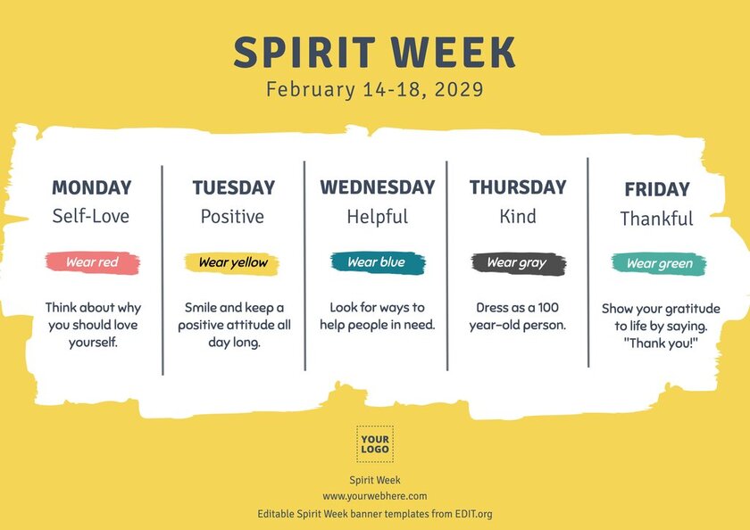 Free virtual spirit week template editable