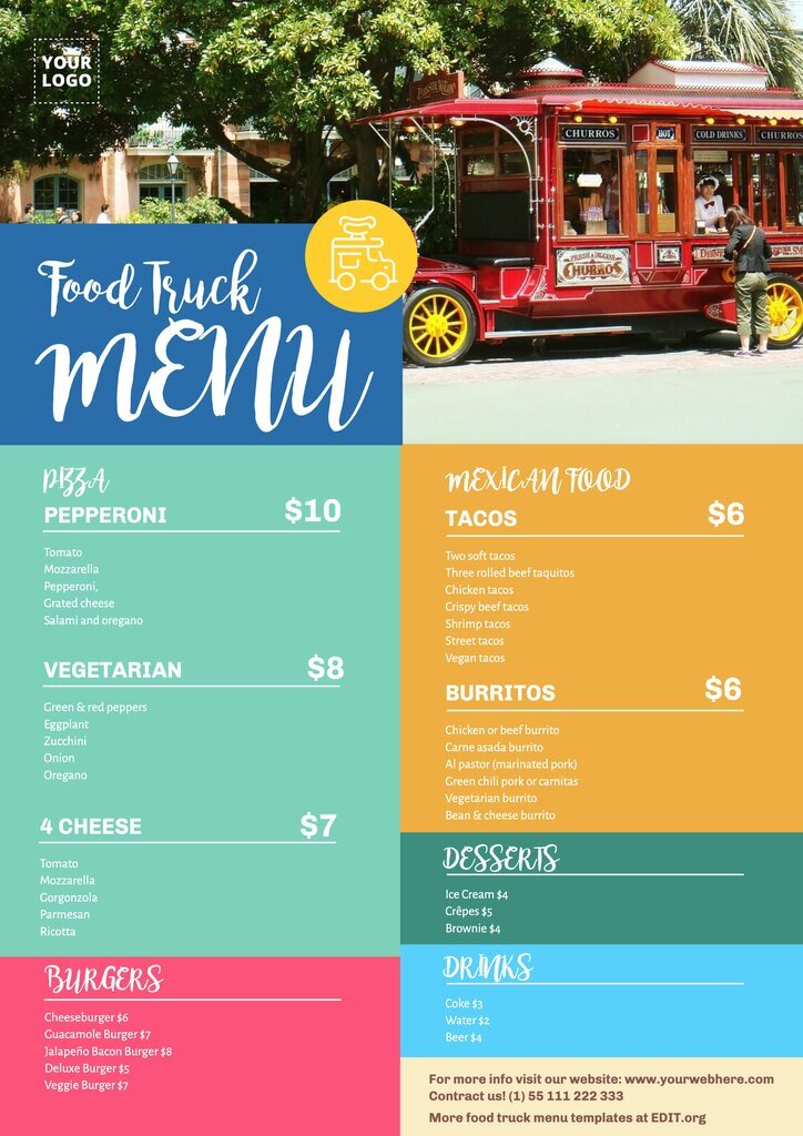 Editable food truck menu design to print