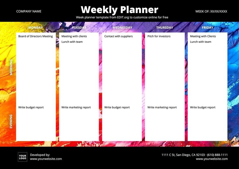 Custom weekly calendar for social media
