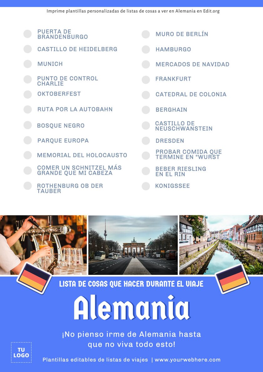 Crea una lista para viaje a Alemania con los sitios más turísticos