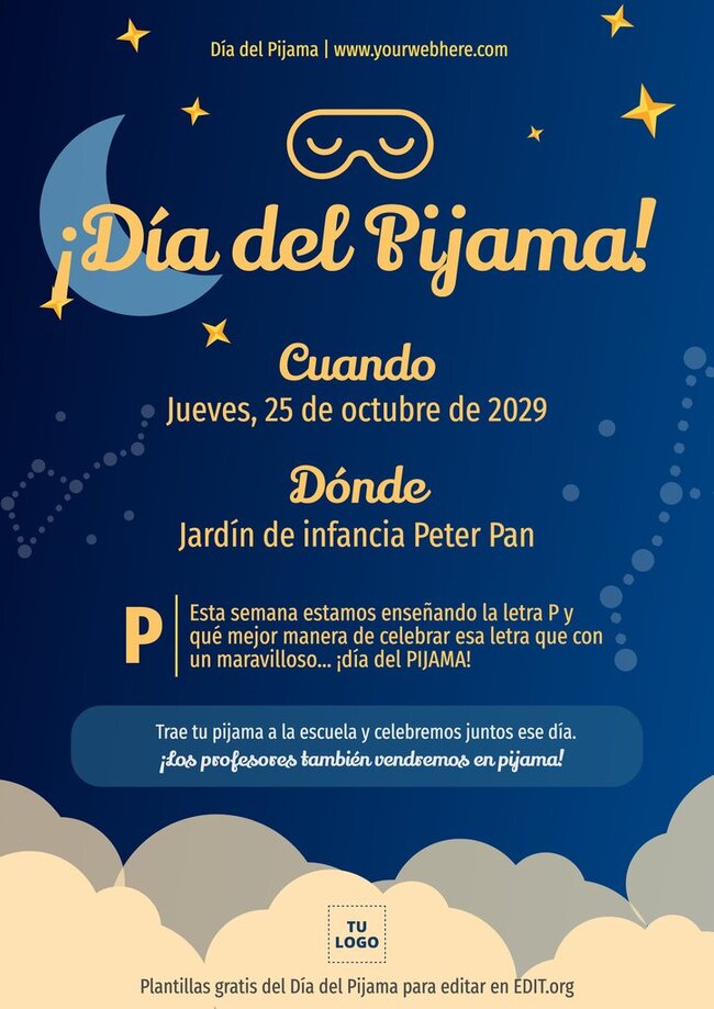 Pósters del Día del Pijama gratis para editar