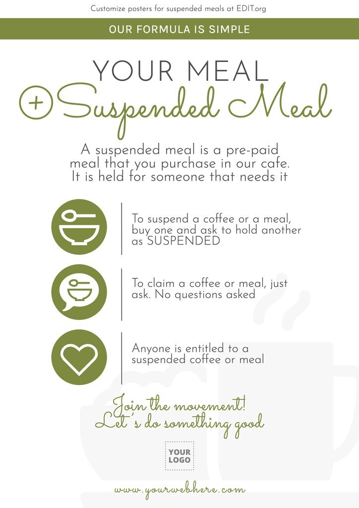 Customizable poster for cafe suspended meals
