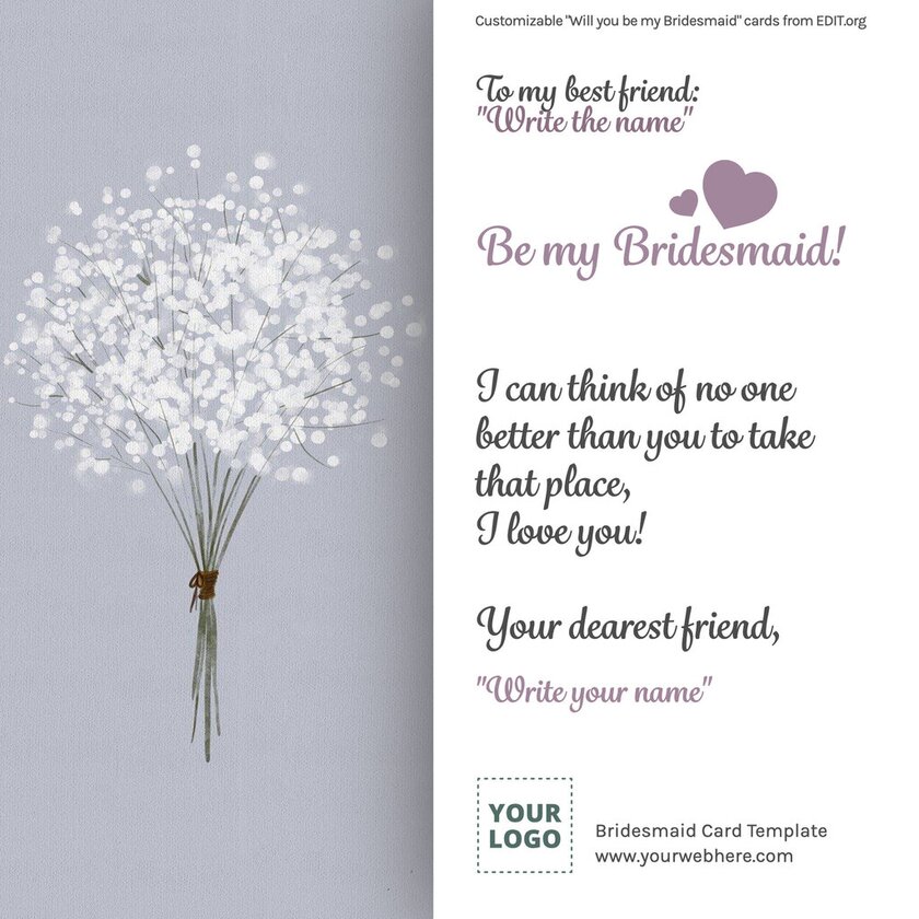 Customizable would you be my bridesmaid card