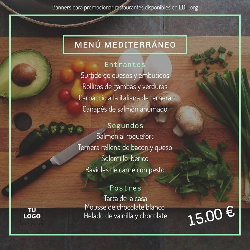 Plantilla de menú mediterraneo gratis online