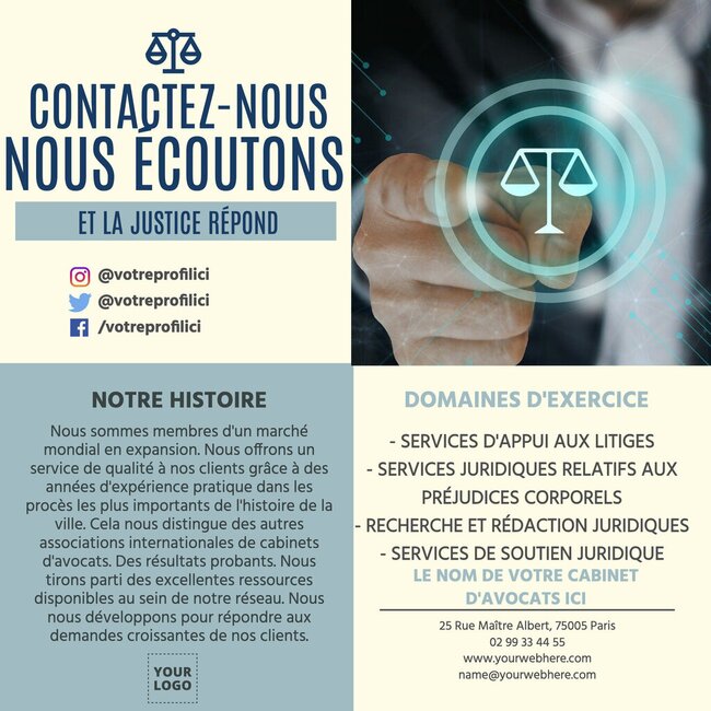 Modèles de cartes de visite et de prospectus pour avocats