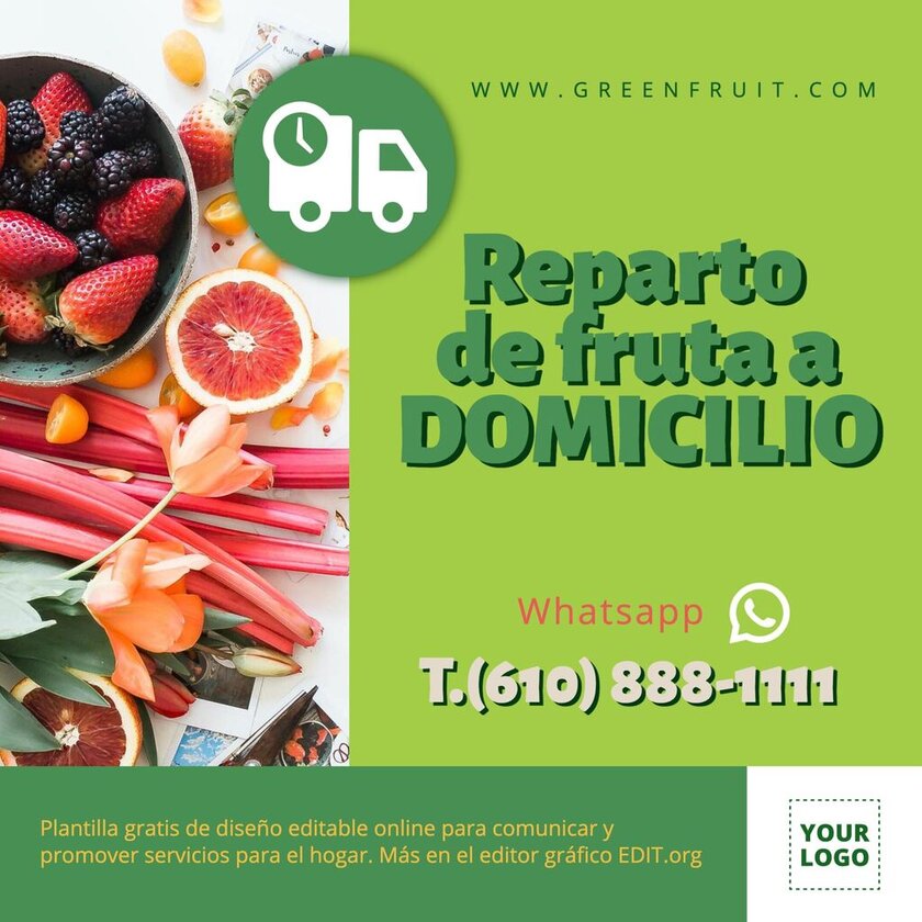 Imagen editable online para anuncio de envío de fruta a domicilio gratis