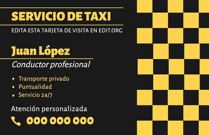 Modelo de cartão de visita ou apresentação para Serviços de Táxi, editável online gratis