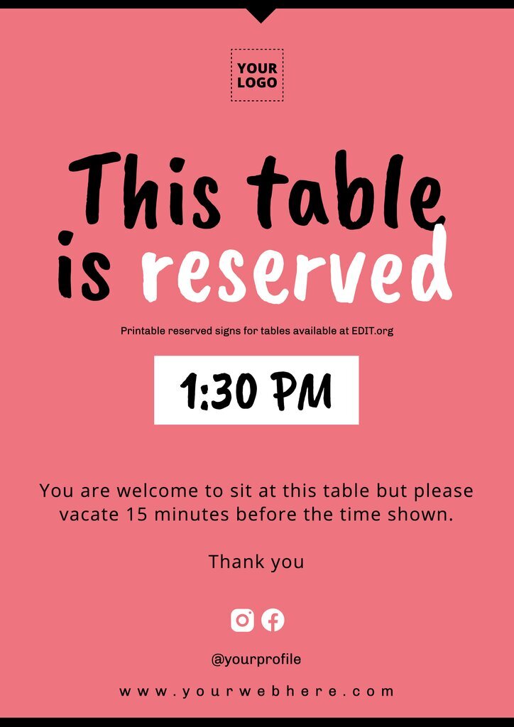 Reserved sign for tables printable designs