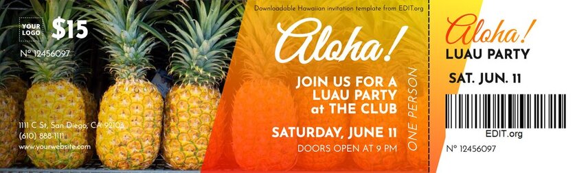 Downloadbare Hawaïaanse uitnodiging sjabloon