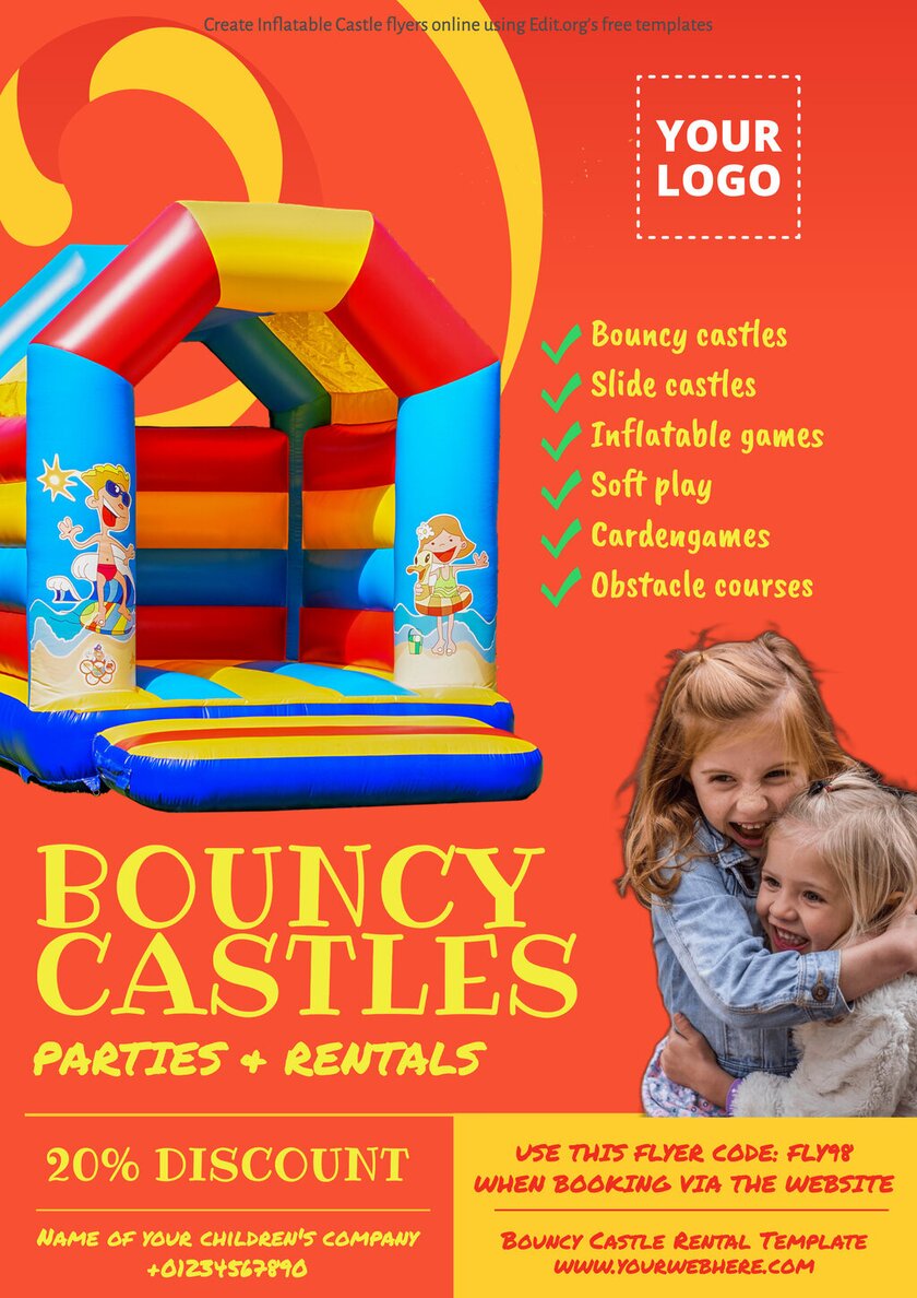 Editable bouncy house hire service flyer template