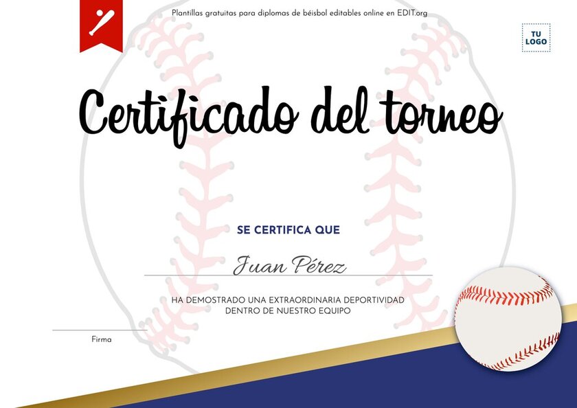 Certificados de torneo de béisbol personalizables online