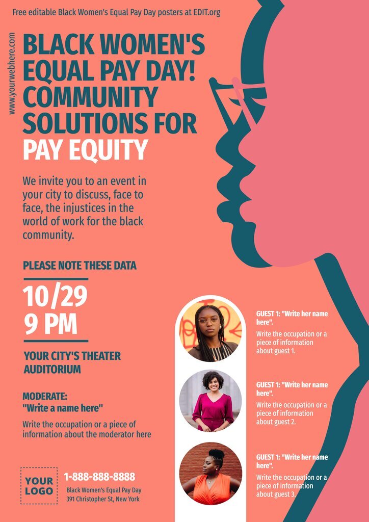National black women's equal pay day poster templates