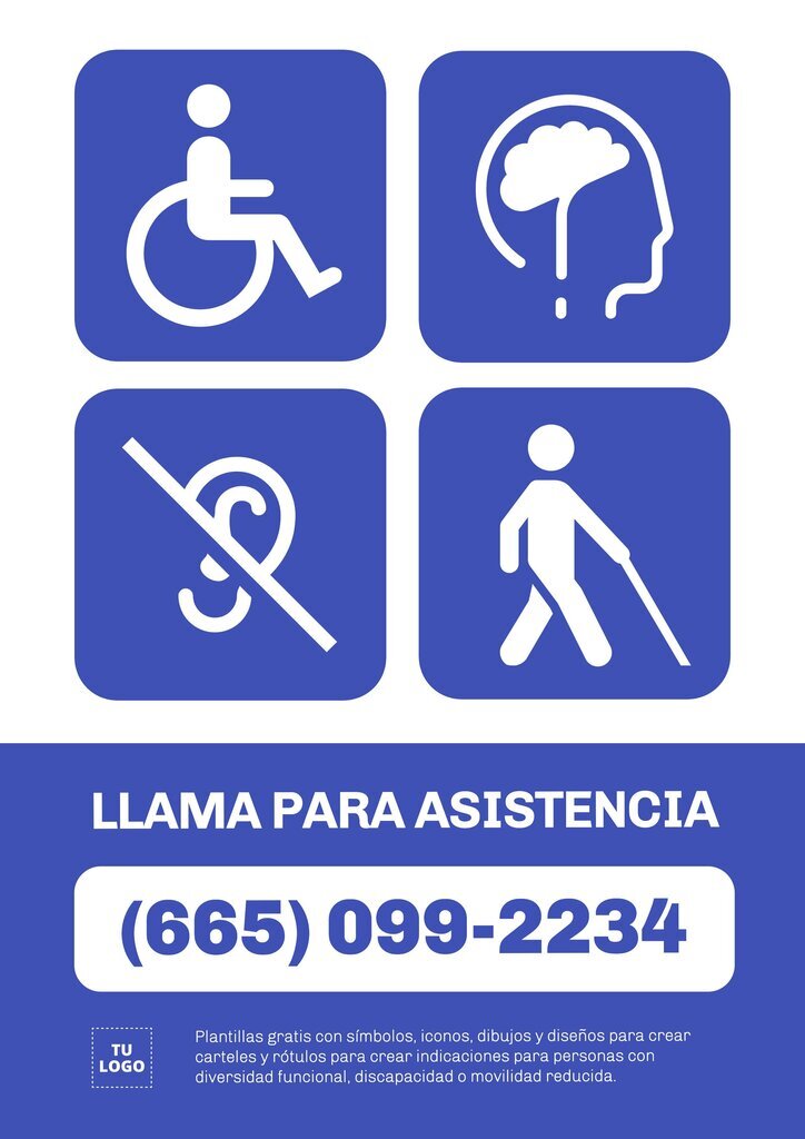 Cartel personalizable online para discapacitados auditivos, personas mayores y personas que necesitan asistencia