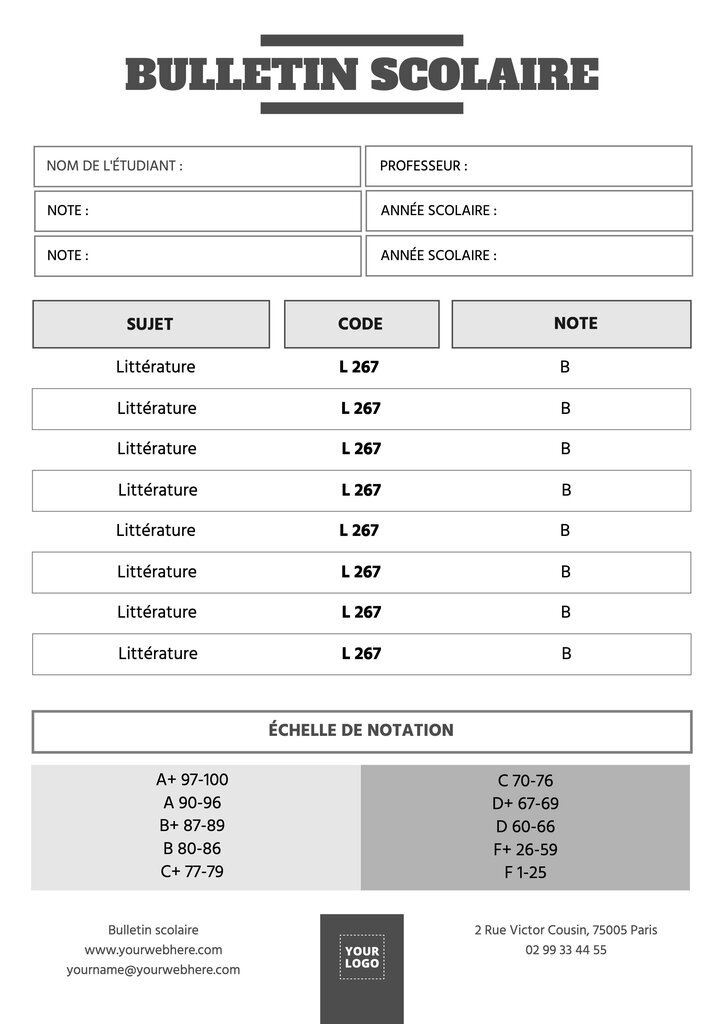 Mod les De Bulletins Scolaires Personnalisables