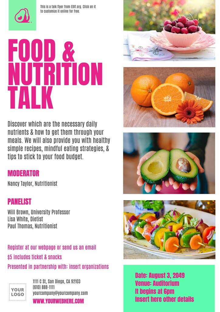 Nutrition and health talk invitation template to edit online
