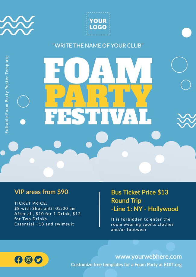 Create Foam Party Flyers with Editable Templates