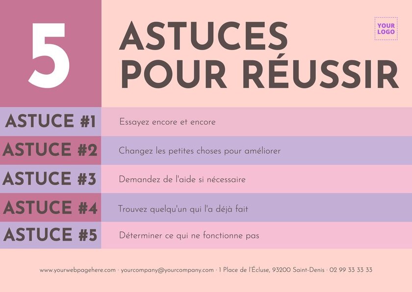 affiche avec des astuces pour réussir et de couleur rose