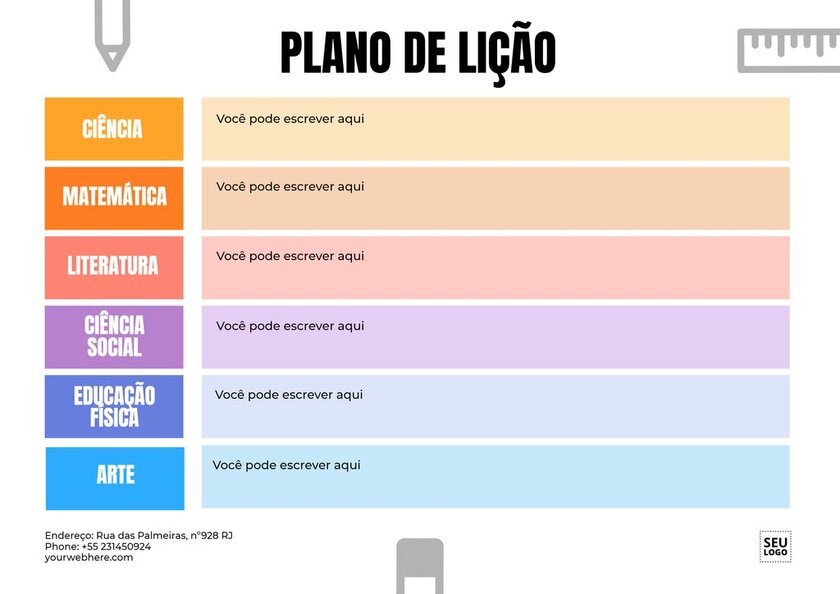 Cartaz editável com as várias disciplinas de estudo
