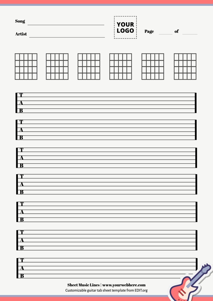 Editable blank guitar tab template
