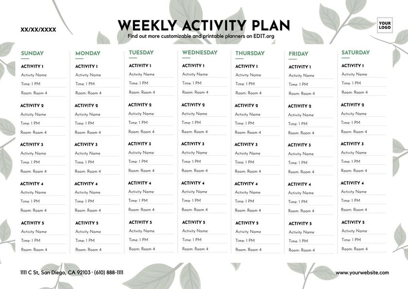 Printable weekly calendars to edit and download