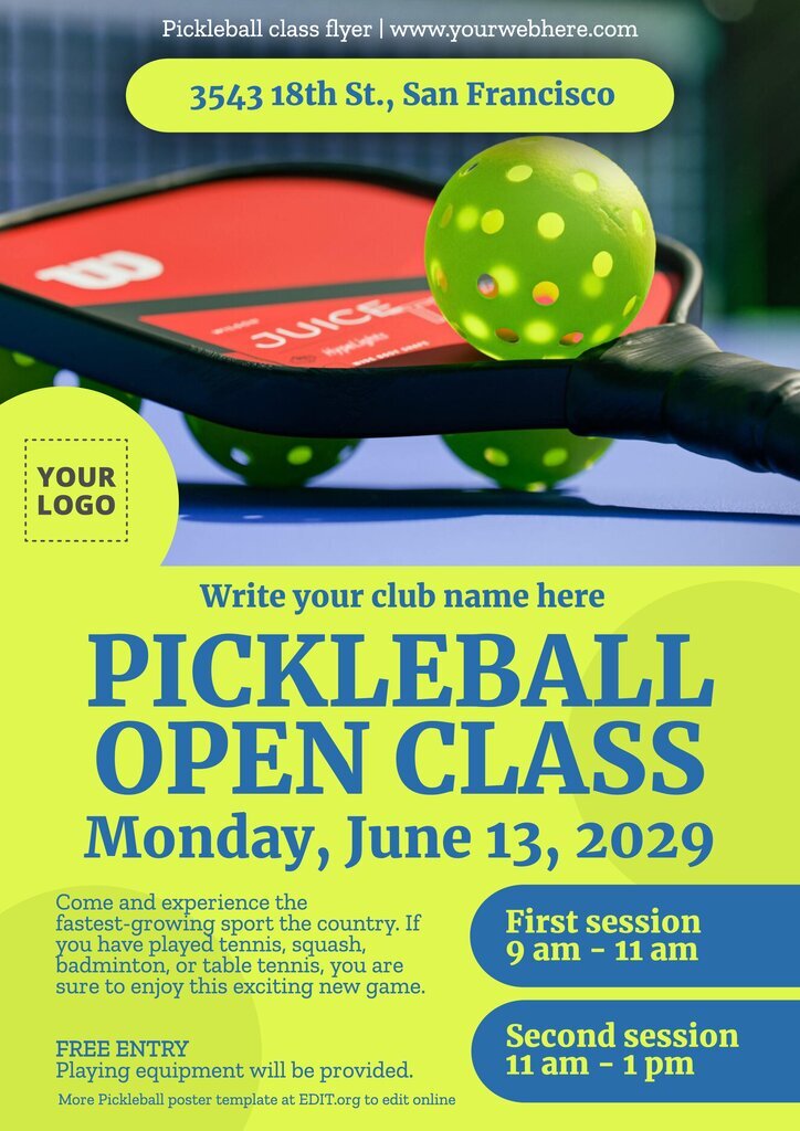 Free Pickleball lessons flyer to edit and print