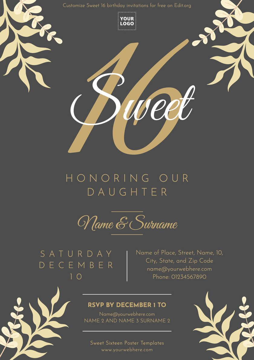 Free Sweet 16 save the date templates to print