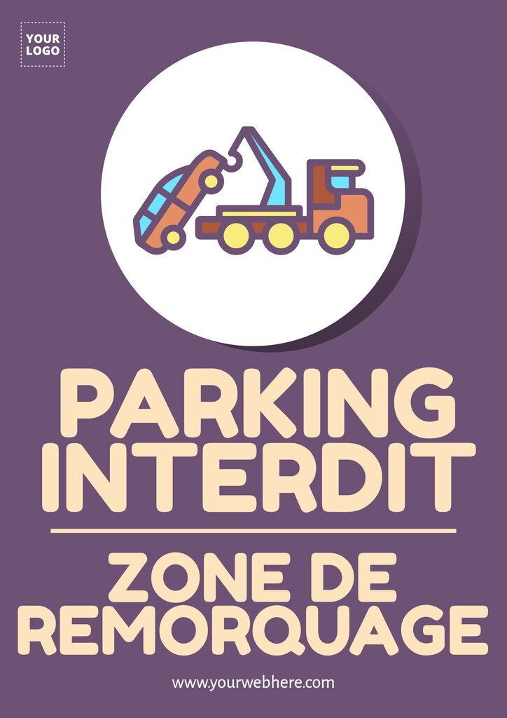 Panneau parking interdit zone de remorquage violet et éditable