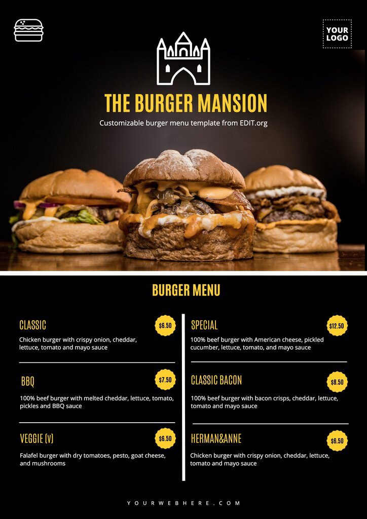 Modelli gratuiti di design per menù hamburger editabili