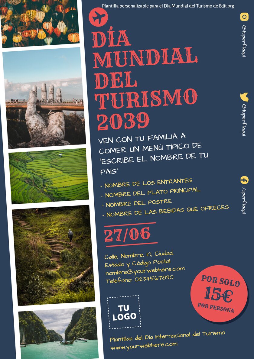 Poster del día mundial del turismo para personalizar gratis