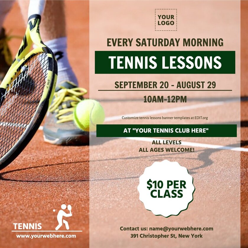 Volantini e banner gratuiti per allenatori di tennis