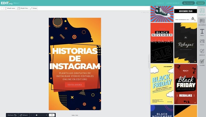 Editor online para hacer gratis historias de Instagram