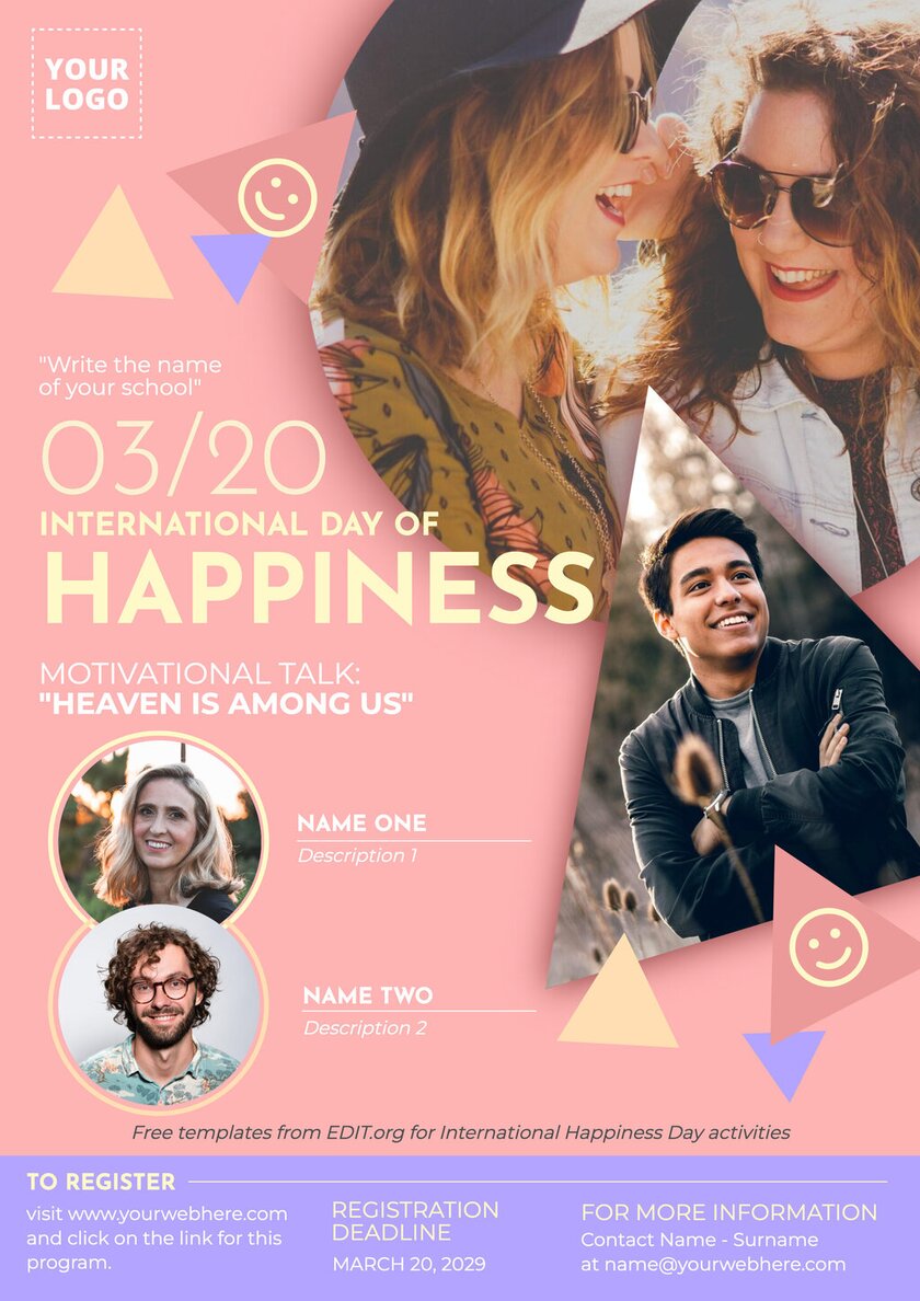 Editable flyers for international day of happiness event ideas