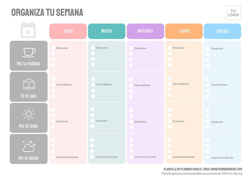 Planificadores Para Ni os Con TDAH Editables